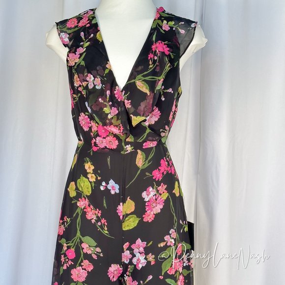 NWT Lulu's Blooming Love Floral Print Ruffled Jumpsuit Black - Picture 3 of 15